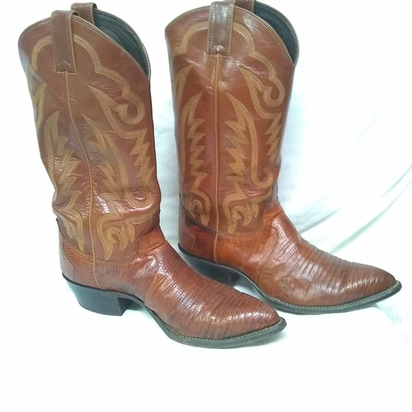 Vintage JUSTIN Boots Lizard Size 8D Cognac Tan  8301 Leather Exotic - Picture 5 of 9
